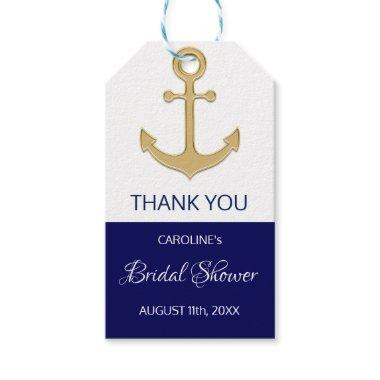 THANK YOU Nautical Navy Blue Anchor BRIDAL SHOWER Gift Tags