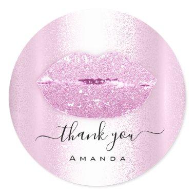 Thank You Order Makeup Kiss Lips Glitter Shop Pink Classic Round Sticker