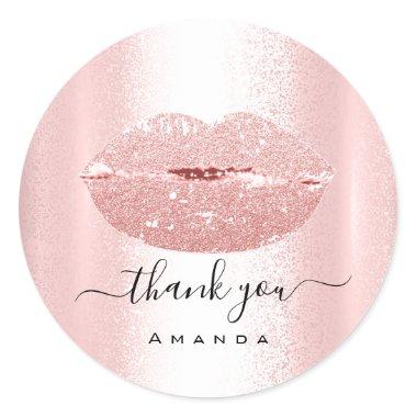 Thank You Order Makeup Kiss Lips Glitter Shop Rose Classic Round Sticker