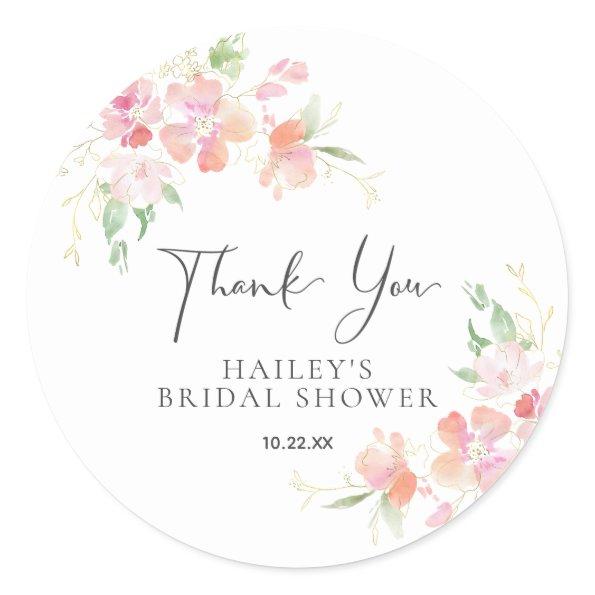 Thank You Pink Coral Floral  Classic Round Sticker