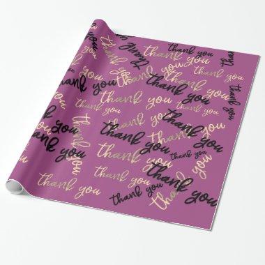 Thank You Pink Eggplant Gold Caligraphy Script Wrapping Paper