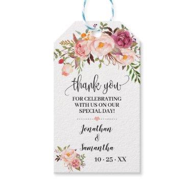 Thank you pink floral wedding favor tag