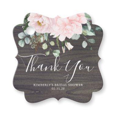 Thank You Pink Flowers Rustic Wood Bridal Shower Favor Tags