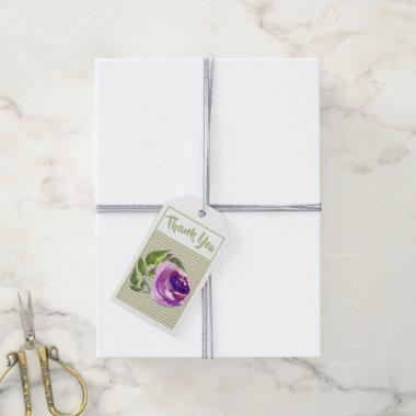 Thank You Purple Rose Stripes Bridal Shower Gift Tags