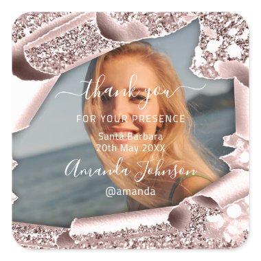 Thank You QUINCEAÑERA Sweet 16th Rose Favor Square Sticker