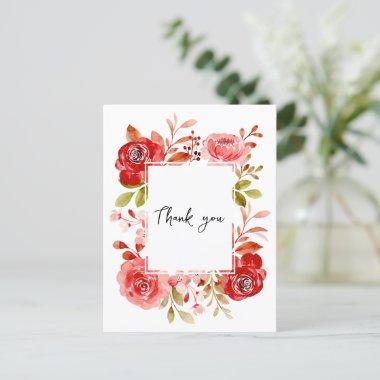 Thank You Red Rose Pink Peony Floral Frame Invitations