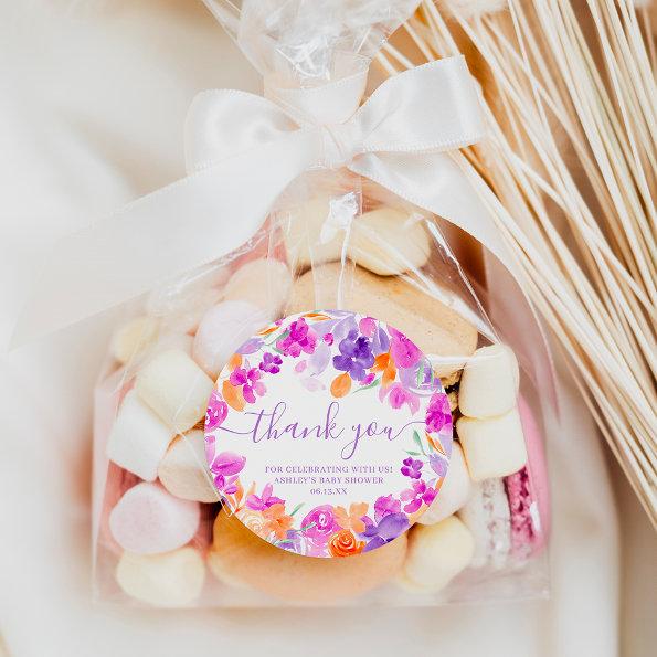 Thank you Romantic pastel purple orange floral Classic Round Sticker