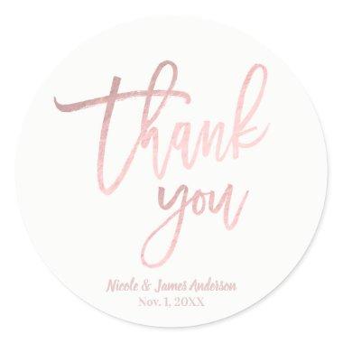 THANK YOU Rose Gold Foil Modern Script Wedding Classic Round Sticker