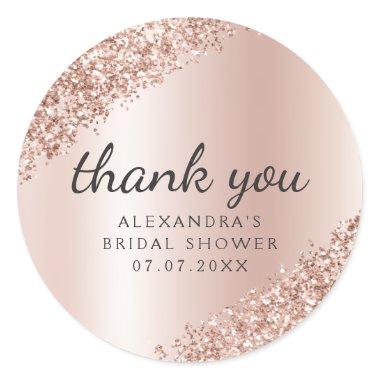 Thank You Rose Gold Glitter Girly Bridal Shower Classic Round Sticker