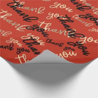 Thank You Royal Orange Gold Caligraphy Script Wrapping Paper