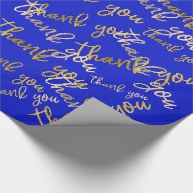 Thank You Script Mermaid Gold Favor Blue Wrapping Paper