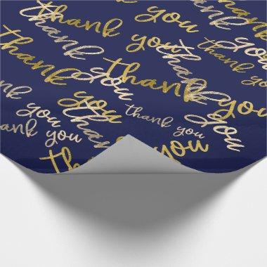 Thank You Script Mermaid Gold Wedding Favor Blue Wrapping Paper