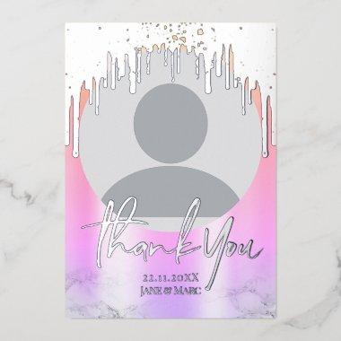 Thank You Silver Holographic Glitter Drips Photo Foil Holiday