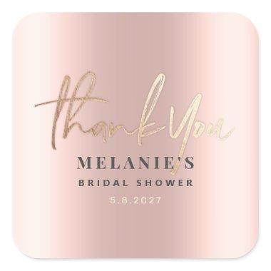 Thank You Sleek Pink 16th Bridal Rose Gold Square Sticker