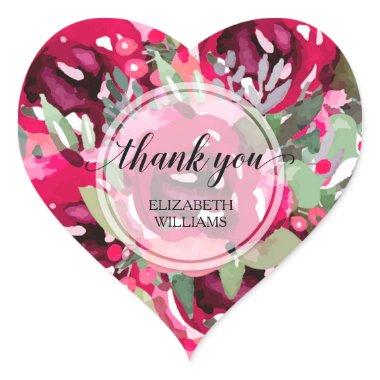 Thank You Text Watercolor Floral Heart Sticker
