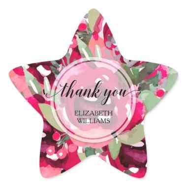 Thank You Text Watercolor Flowers Star Sticker