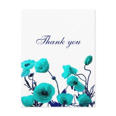 Thank You Turquoise Blue Poppy Floral Art Custom PostInvitations