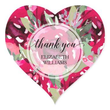 Thank You Watercolor Floral Heart Sticker