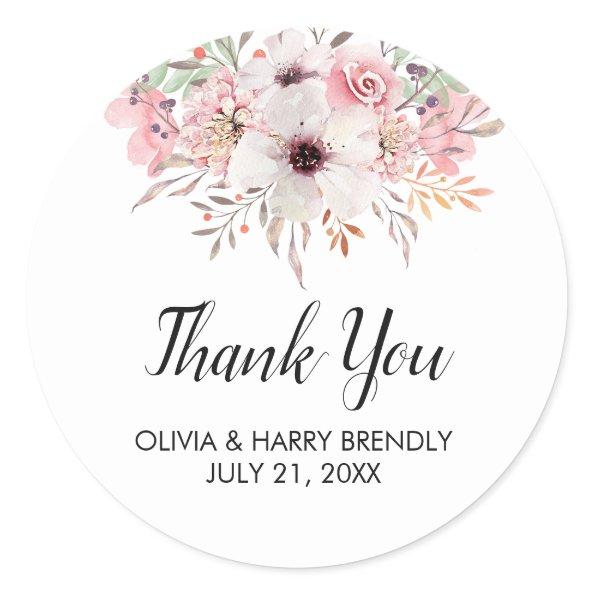 Thank You Watercolor Floral Wedding Favor Stickers