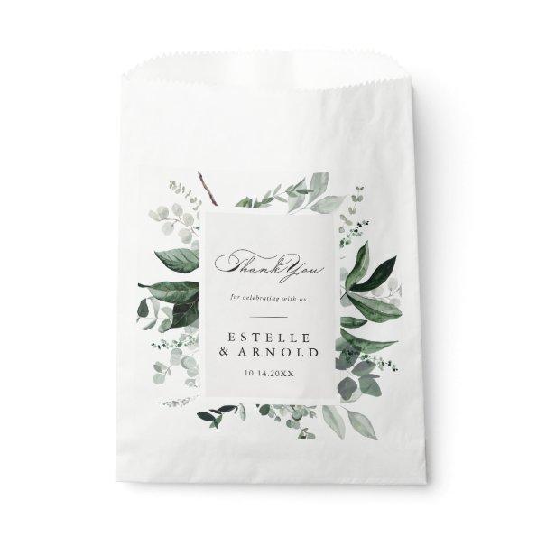 Thank You Wedding Geometric Calligraphy Greenery Favor Bag