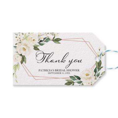 Thank You - White Flowers Greenery Geometric Gift Tags