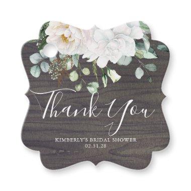 Thank You White Flowers Rustic Wood Bridal Shower Favor Tags