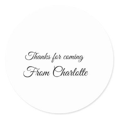 thanks for coming add name text message classic round sticker