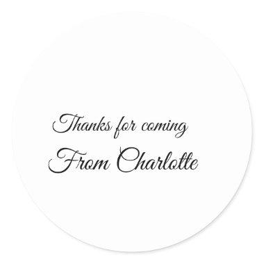 thanks for coming add name text message classic round sticker