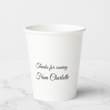 thanks for coming add name text message paper cups