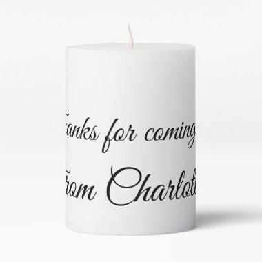 thanks for coming add name text message pillar candle