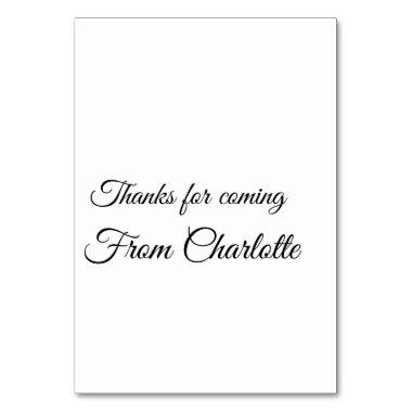 thanks for coming add name text message table number