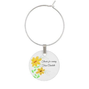 thanks for coming add name text yellow sunflower b wine charm