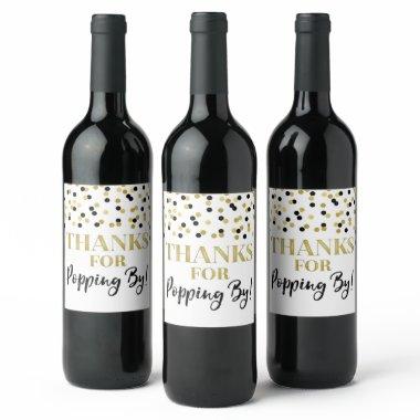 Thanks for Popping by Gold Black Confetti Wine Label