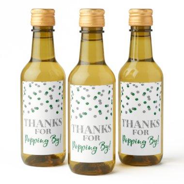 Thanks for Popping by Silver Green Confetti Wine Label
