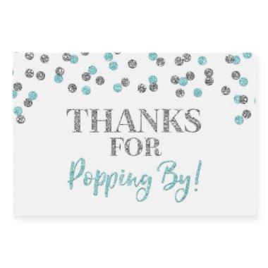 Thanks for Popping by Silver Light Blue Confetti Food Label