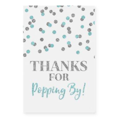 Thanks for Popping by Silver Light Blue Confetti Food Label