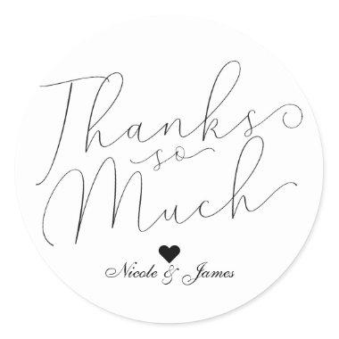Thanks So Much Thank You Black Script Type Favor Classic Round Sticker