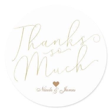 Thanks So Much Thank You Gold Script Type Favor Classic Round Sticker