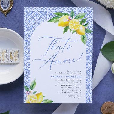 That's Amore Lemon Italian Blue Tile Bridal Shower Invitations