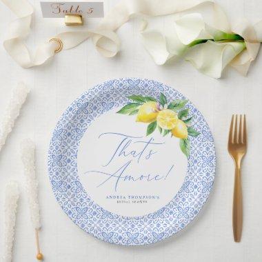 That's Amore Lemon Italian Blue Tile  Paper Plates