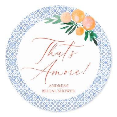 That's Amore OrangeItalian Blue Tile  Classic Round Sticker
