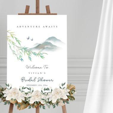 The Adventure Awaits Watercolor Mountain Welcome Foam Board
