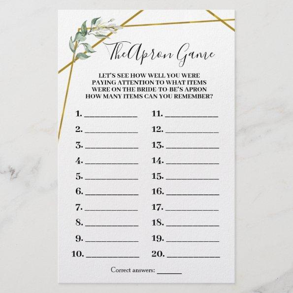 The Apron Game Greenery Gold Shower Game Invitations Flyer