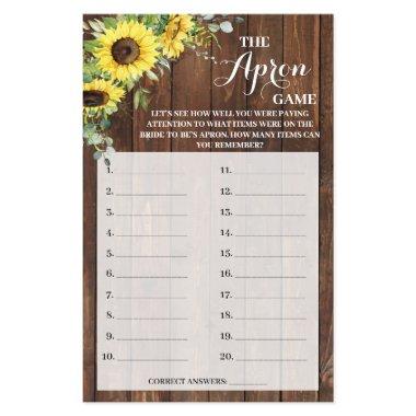 The Apron Game Sunflowers  Game  Flyer