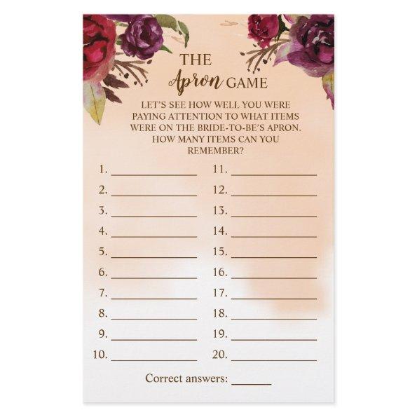 The Apron Shower Burgundy Flowers Game  Flyer