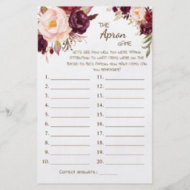 The Apron Shower Marsala Flowers Game Invitations Flyer