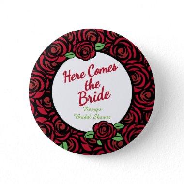 The Bride Button, Black and White Bridal Shower Pinback Button