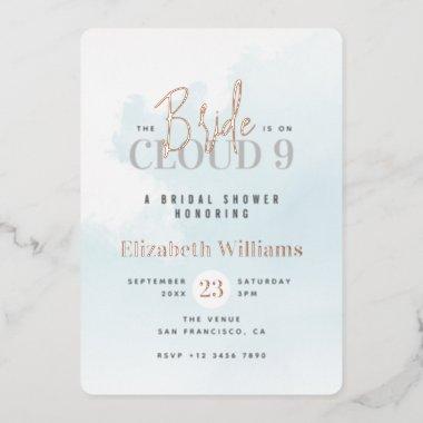 The Bride is On Cloud 9 Rose Gold Bridal Shower Foil Invitations