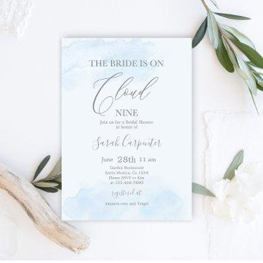 The Bride is on Cloud Nine Blue Bridal Shower Invitations
