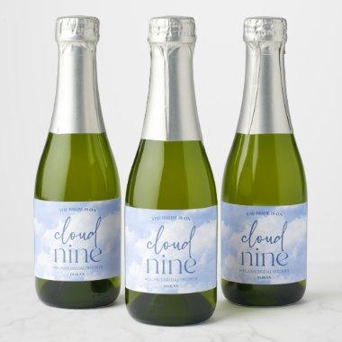 The Bride Is On Cloud Nine Blue Bridal Shower Sparkling Wine Label